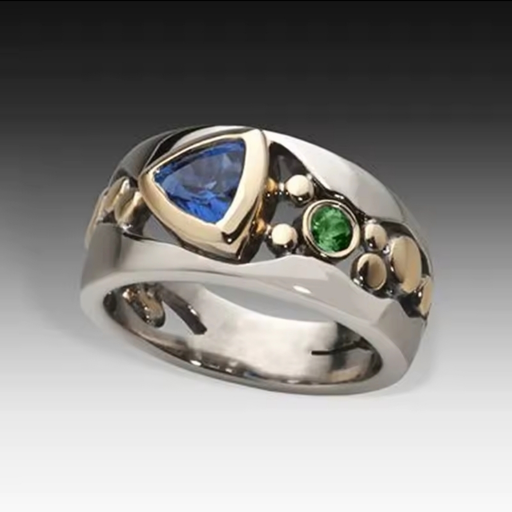 Sparkling Silver Color Blue Stone Band Finger Jewelry Ring